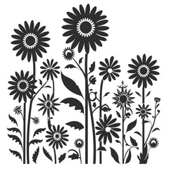 Fototapeta na wymiar Wildflower SVG silhouette black and white isolated graphic, flower, nature
