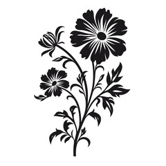 Wildflower SVG silhouette black and white isolated graphic, flower, nature