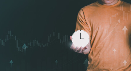 Businessmen show the clock to convey time investment and strategy. .planning and design, business...