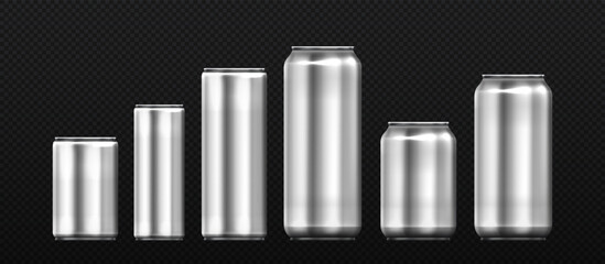 Aluminium cans of beer and soda set