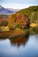 Landscape of the Manso River from a bridge on Provincial Route 82, in autumn, on the way to Cerro Tronador, Rio Negro, Argentina.