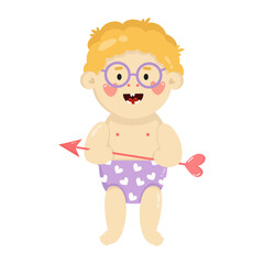 Vector illustration cartoon characters of little boy with arrow