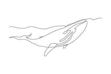 Obraz premium Single one line drawing Fish and wild marine animals concept. Continuous line draw design graphic vector illustration.