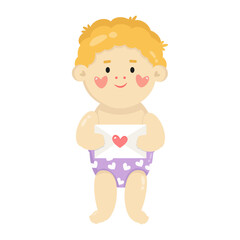 Cute adorable little kid with blonde hair and love letters