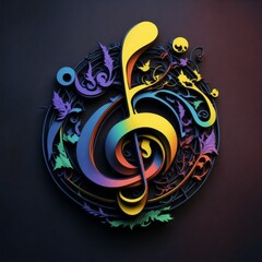 Musical symbol created with a modern theme. Concept created with AI