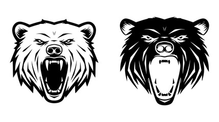 Bear head illustration, logo. Vector drawing of bear on white background