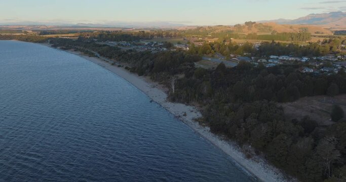 Aerial:Town of  Manapouri, Southland, New Zealand