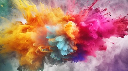 Fototapeta na wymiar Photo happy Hollis festival banner, colorful splash powder. colorful clouds Generative AI