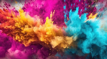 Photo happy Hollis festival banner, colorful splash powder. colorful clouds Generative AI