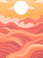 the sun in orange and pink, in the style of wavy lines and organic shapes, retro vintage. Generative AI