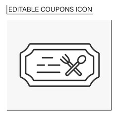  Discount line icon.Certificate for free dinner in cafe. Loyalty program. Present for clients. Coupon concept. Isolated vector illustration. Editable stroke