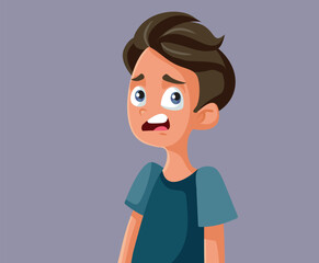 Puzzled Teen Boy Making Eww Face Vector Cartoon. Teen boy having serious phobia feeling panicky 
