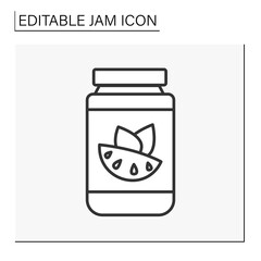  Dessert line icon. Tasty tomato jam with herbs and spices in a jar. Delicious addition for food. Organic dessert. Jam concept. Isolated vector illustration. Editable stroke