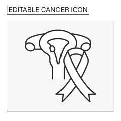  Disease line icon. Womb cancer. Vagina, uterus, fallopian tubes, and ovaries. Female reproductive system. Healthcare concept. Isolated vector illustration. Editable stroke