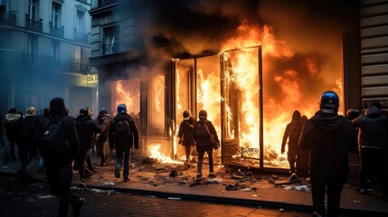 riots in france - obrazy, fototapety, plakaty