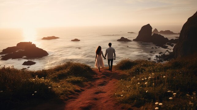  adventurous scene of a couple in love at the ocean - people photography