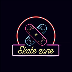 Colored retro skate zone neon announcement Vector