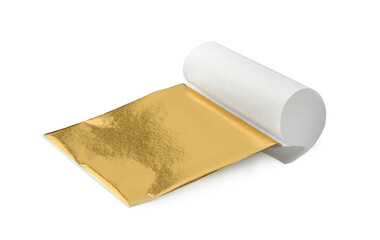 One edible gold leaf sheet isolated on white