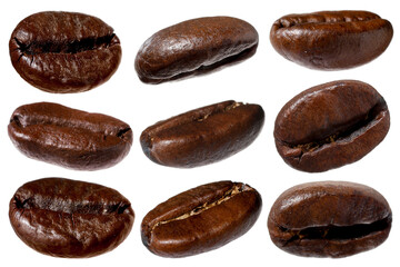 Aromatic roasted coffee beans isolated on white