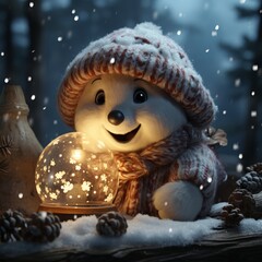 Obraz premium A winter snow globe with a snow man. Generative AI. 