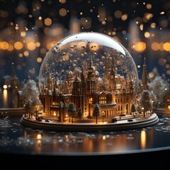 A winter snow globe with a pretty scene. Generative AI. 