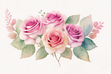 Beautiful Watercolor Roses Bouquet Floral Illustration
