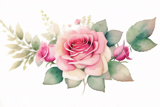 Beautiful Watercolor Roses Bouquet Floral Illustration