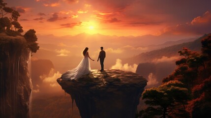 couple in love embracing on a mountain peak - people photography