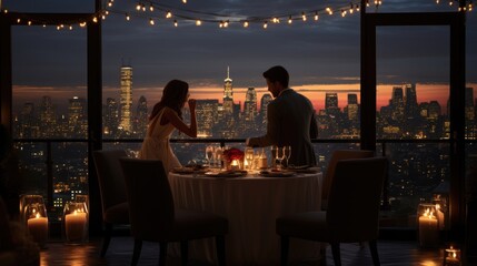 Fototapeta na wymiar Romantic dinner in the city - people photography