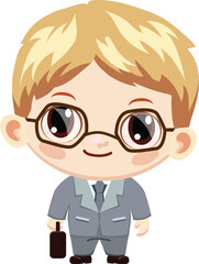 Cute toddler boy businessman vector icon
