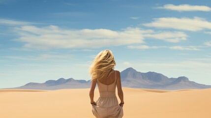 Fototapeta na wymiar a young woman in the wide desert