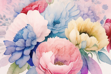 Beautiful Watercolor Roses Bouquet Floral Illustration - 618669672