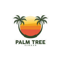 Obraz premium Palm Tree Logo, Beach Vector, Summer Design, Silhouette Symbol Illustration