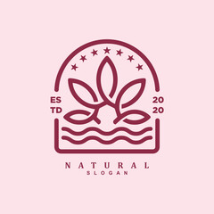 Vintage retro flower as sun with water wave logo design badge