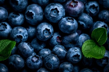 Background of blueberries closeup. Seasonal harvest. AI generated, human enhanced