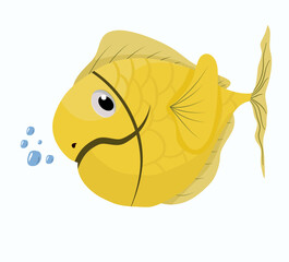 Yellow Fish Cartoon Flat Design Cute Expression Animals