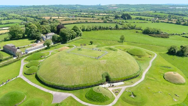Aerial view of Knowth, the largest, most remarkable ancient monument in Ireland