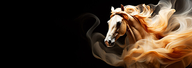 Horse of Smoke Gallops Through the Shadows on a Black Canvas.