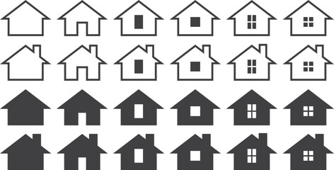 モノクロのホームアイコンのベクターイラストセット