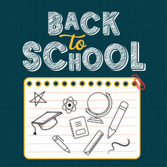 Back to school chalkboard message with education sketches Vector