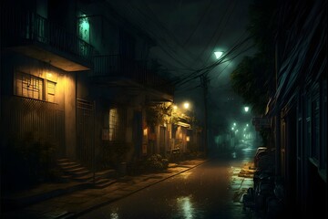 Fototapeta na wymiar manila street at midnight horror lighting realism 