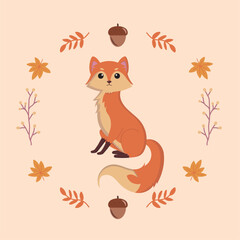 Isolated colored cute fox autumn animal Vector