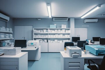 stationery room in the office with copier machine professional photography AI Generated
