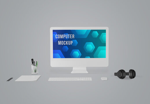 Computer Screen Mockup in Workplace 
