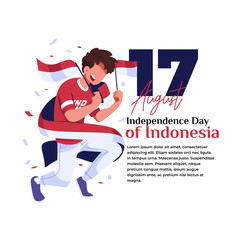 illustration of Indonesian independence celebration a young man holding two flags
