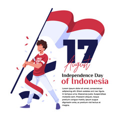 illustration of the celebration of Indonesian independence a young man standing straight 