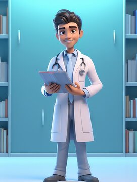 recommend clip art: 3D cartoon character of doctor with white suit