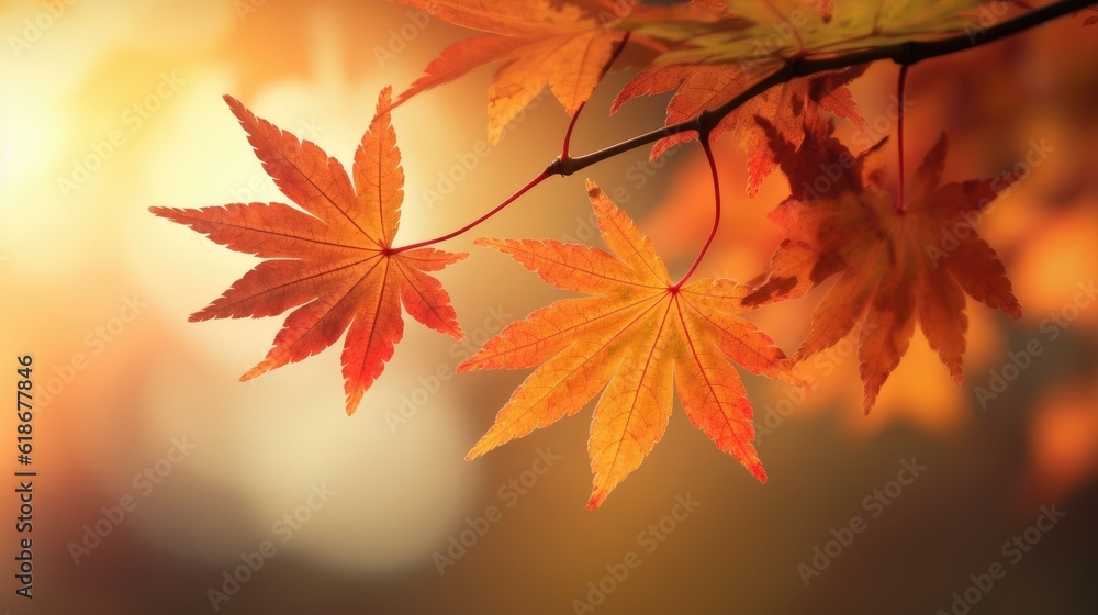 Leinwandbilder web banner design for autumn season and end year activity with red and yellow maple leaves with soft