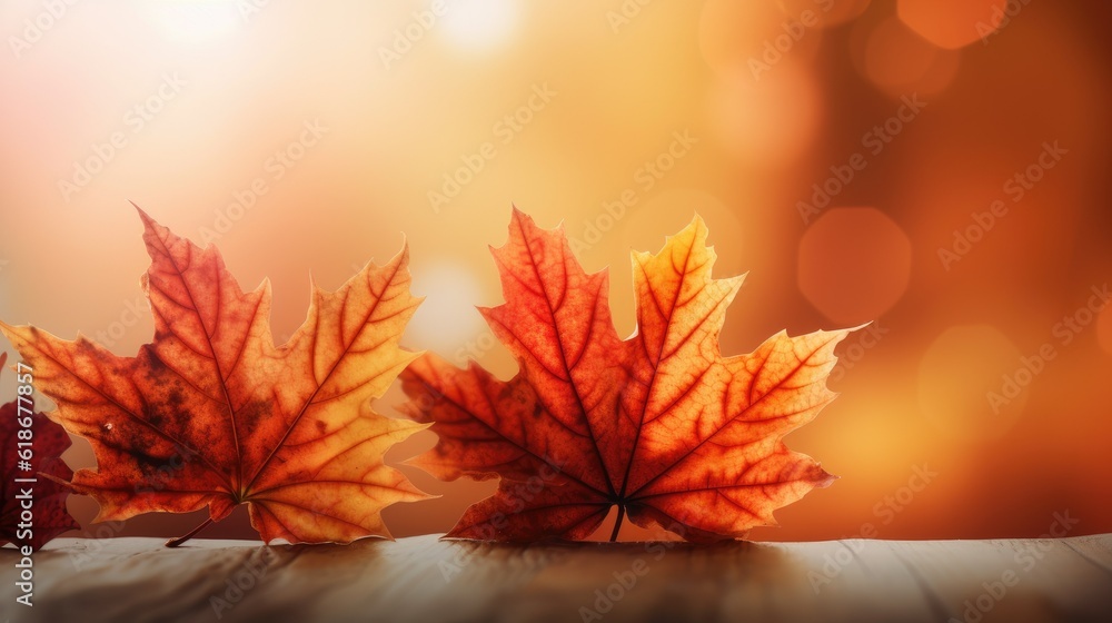 Wall mural web banner design for autumn season and end year activity with red and yellow maple leaves with soft