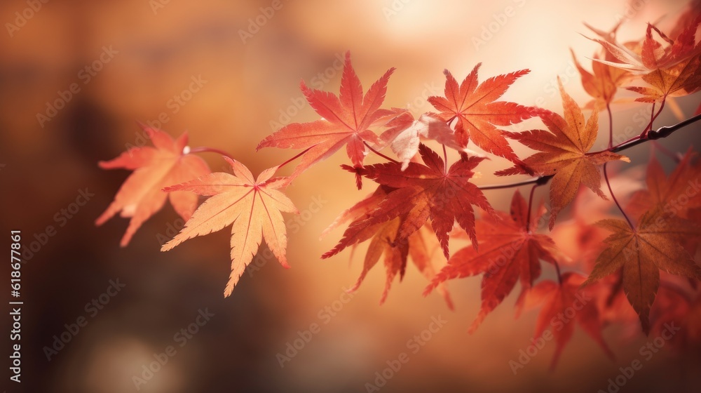 Leinwandbilder web banner design for autumn season and end year activity with red and yellow maple leaves with soft